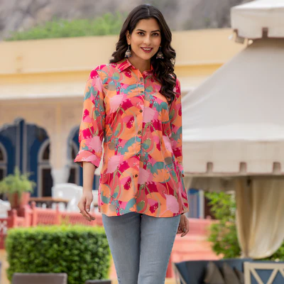 Peach Printed Rayon Top