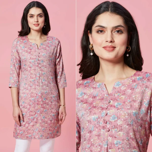 Mauve Floral Printed Pure Cotton Straight Kurti