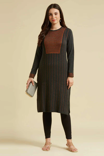 Grey Woolen Straight Kurti