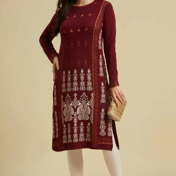 Wine Woolen Straight Kurti