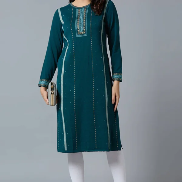 Dark Teal Woolen Straight Kurti