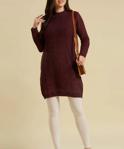 Wine Woven Woolen Straight Kurti