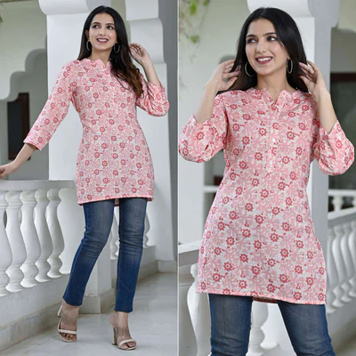 Pink Floral Foil Printed Rayon Top