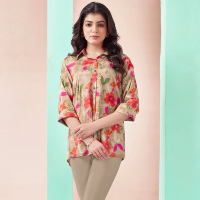 Chikoo Floral Foil Printed Muslin Top