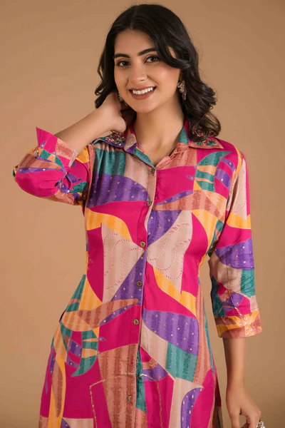 Multicolor Abstract Printed Muslin Co-Ord Set