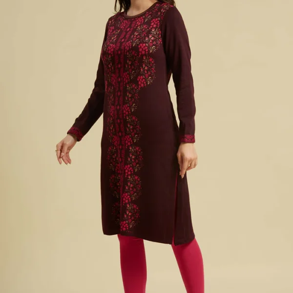 Dark Mauve Woolen Straight Kurti