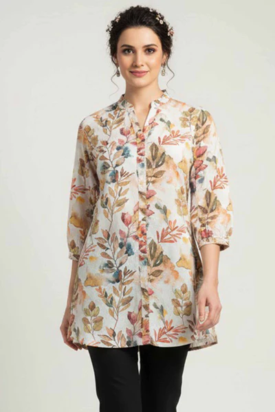 Offwhite Floral Printed Pure Cotton Top