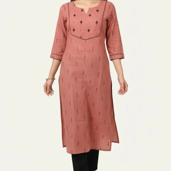 Rust Woven Design Pure Cotton Straight Kurti