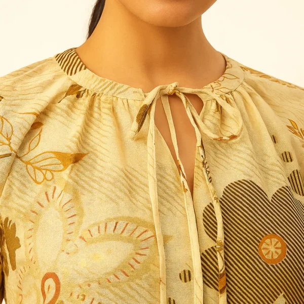 Light Yellow Trendy Floral Motif Viscose Blend Straight Kurti with Modern Appeal