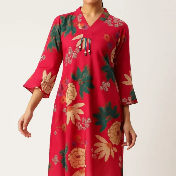 A-Line Rani Pink Kurti in Soft Viscose with Floral Print