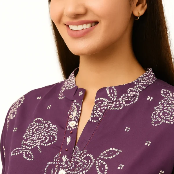 Purple Casualwear Straight Kurti with Floral Prints in Pure Cotton