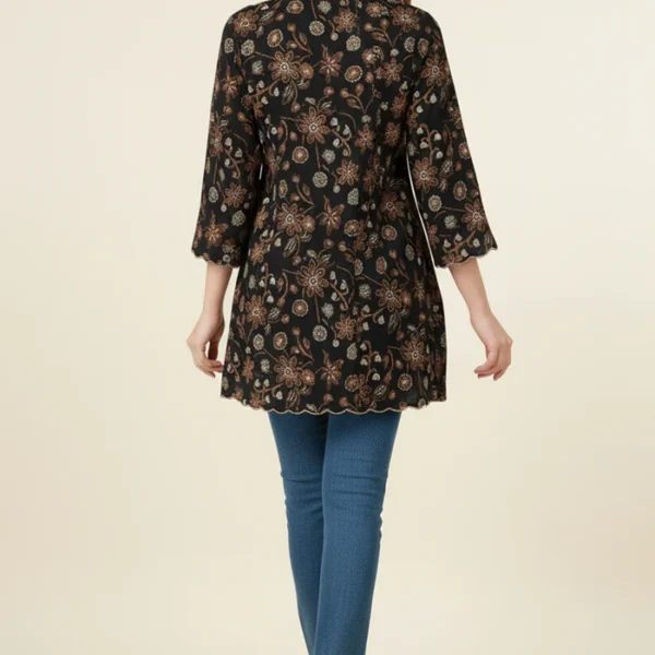 Black Muslin Shirt Top with Allover Floral Motifs