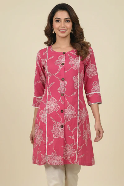 Casual Pink Pure Cotton A-Line Top Perfect for Everyday Elegance