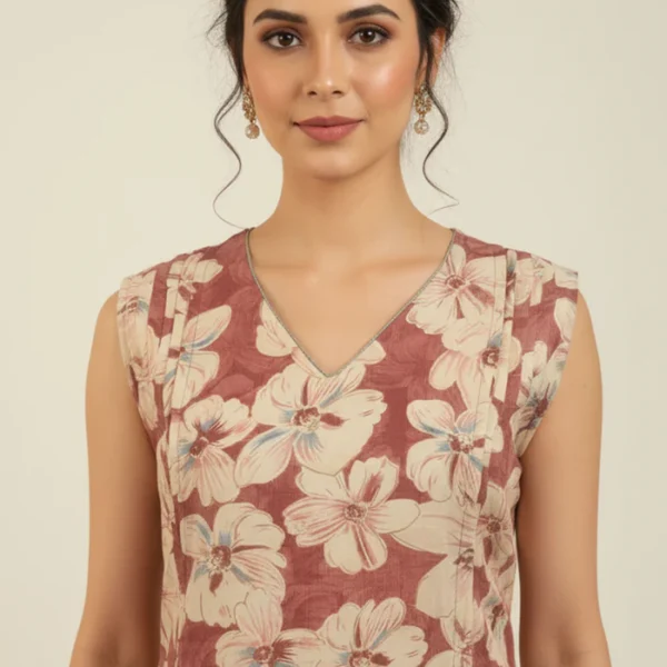 Stylish Pink Viscose Blend Kurti Dress Accented with Allover Floral Prints