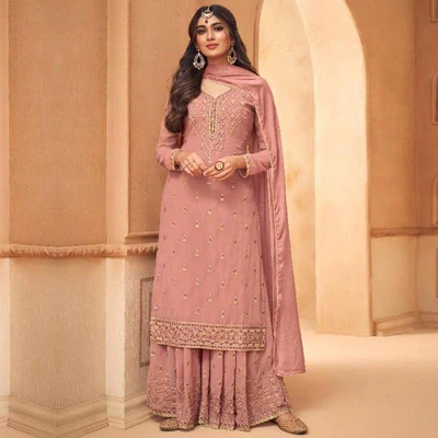 Blush Partywear Designer Embroidery Heavy Faux Georgette Salwar suit