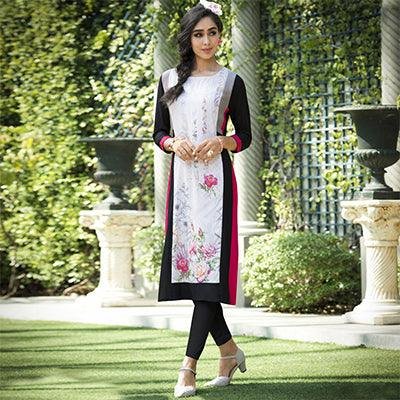 Classy White Colored Casual Printed Rayon Kurti