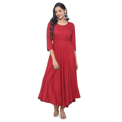 Maroon Casual Wear Printed Rayon Long Kurti