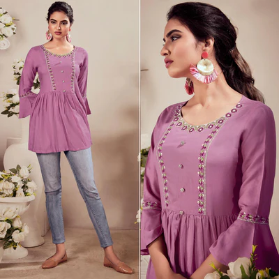 Pink Casual Wear Floral Embroidered Rayon Top