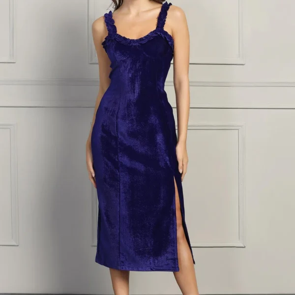 Velvet Frill Dress - Royal Blue