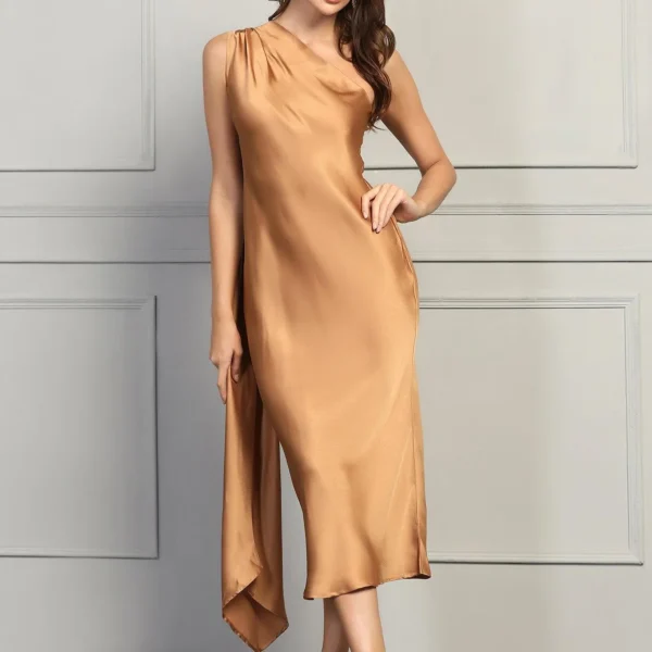 Dreamy Drapes Satin Dress - Champagne