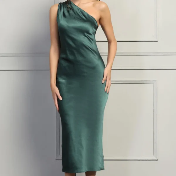 Dreamy Drapes Satin Dress - Forest Green