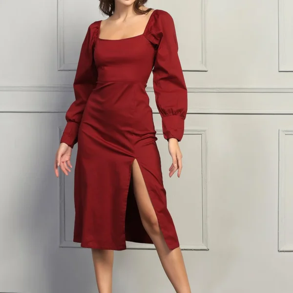French Style Dress - Maroon