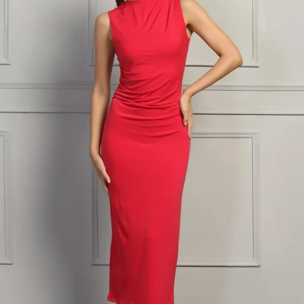 Hot Pink Sleeveless Ruched Dress