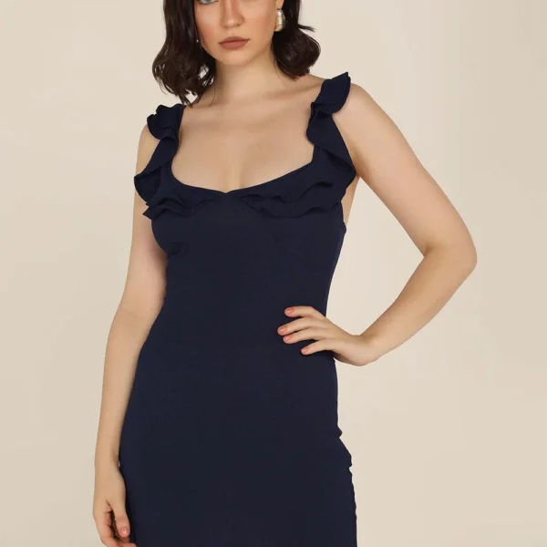 Ruffle Mini Dress - Navy Blue