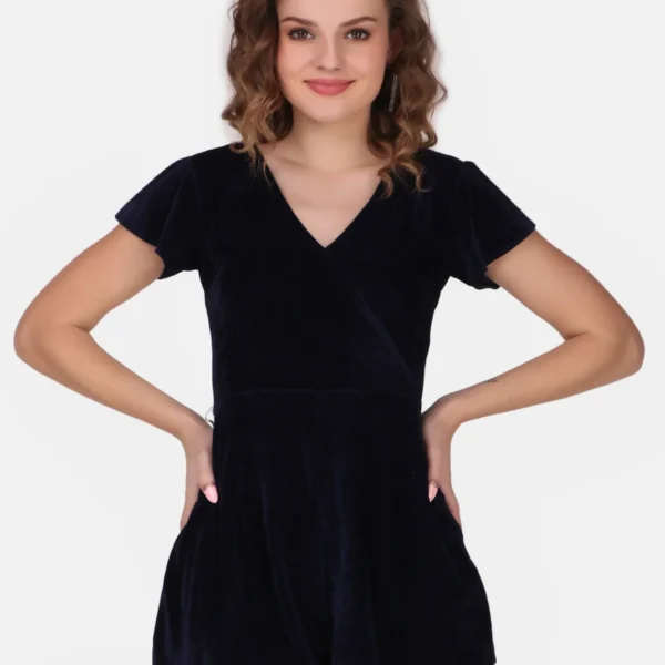 Velvet Playsuit - Navy Blue