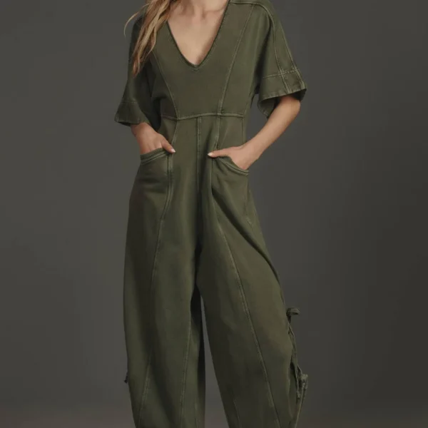Olive Green Relaxed-Fit Jumpsuit with Utility Pockets