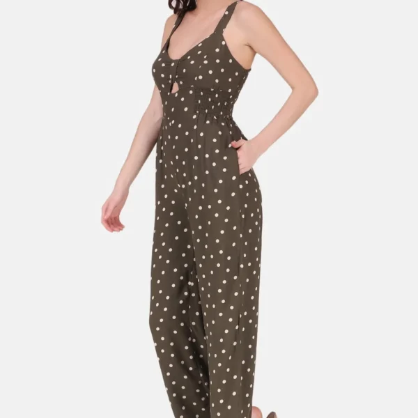 Polka Dot Jumpsuit - Olive Green