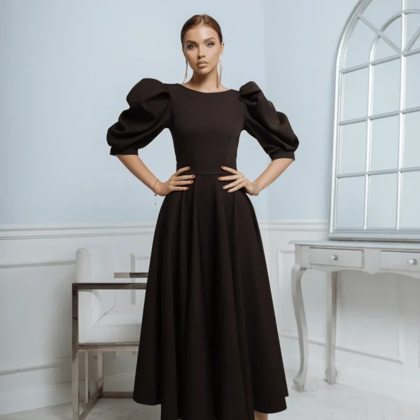 Vivienne - Puff Sleeve Backless Dress in Black