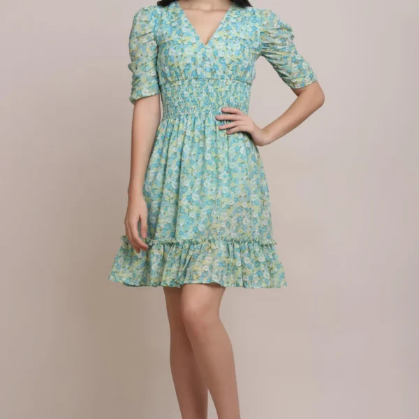 Floral Skater Dress - Sea Green