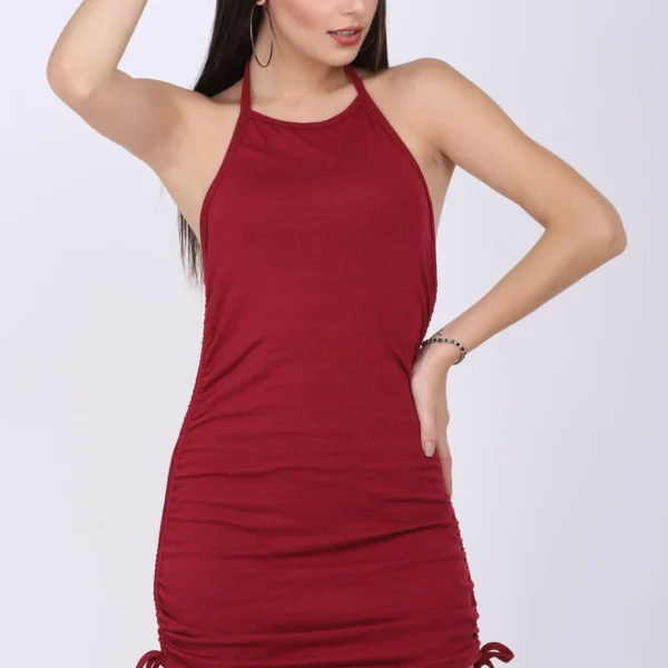Ruched Bodycon Dress - Maroon